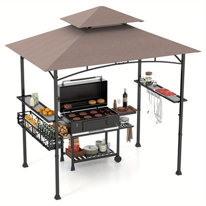 BBQ Grill Gazebo – Barbecue Overkapping – Grill Tent – Picknick Shelter – Buitenkeuken – Dubbel Dak – Vlamwerende Polyester Kap – Zwart-Grijs