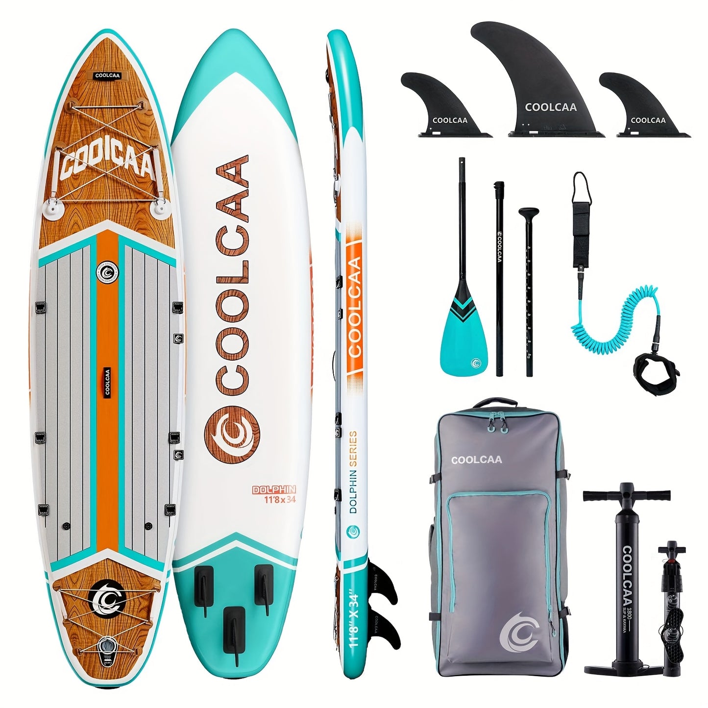 Stand Up Paddle Board – SUP Board – Inflatable Paddleboard – Surfboard – Watersportboard – Wood Grain Kleur – 360 cm Lang – Draagkracht 222 kg