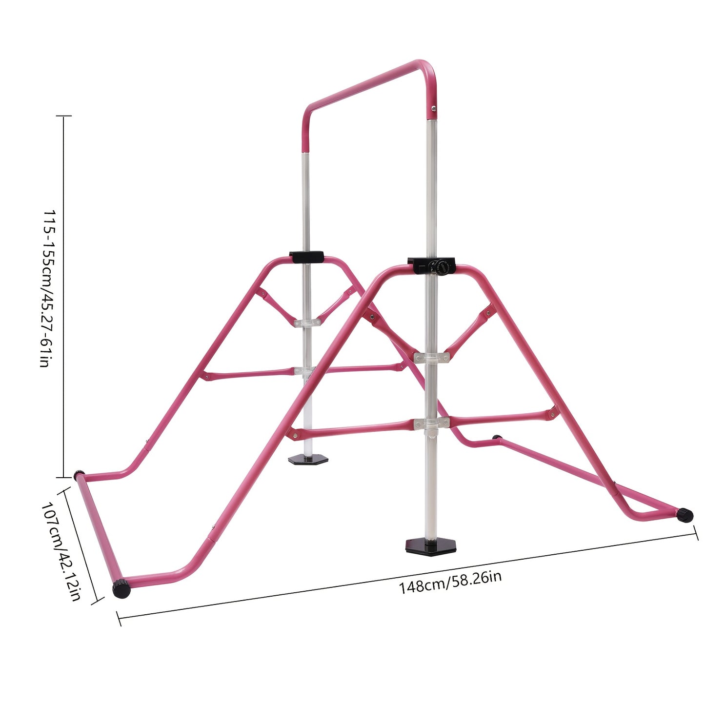 Turnstok – Gymnastiek Bar – Klimrek – Fitness Bar – Turnrek – Verstelbaar 115-155 cm – Stevig Stalen Frame Rosa