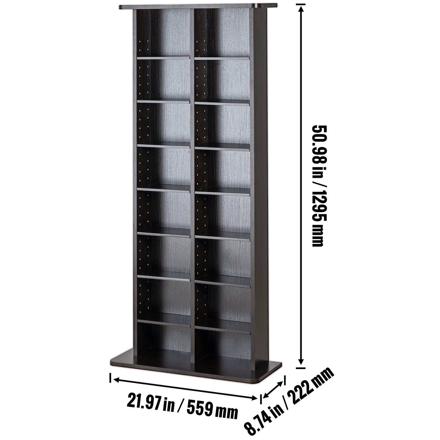 Dvd Kast – Cd Kast – Mediakast – Opbergkast – Boekenkast – 8 Verstelbare Planken – Ruimte voor 464 cd’s – Donker Koffiekleur – Stevig Houtvezelplaat