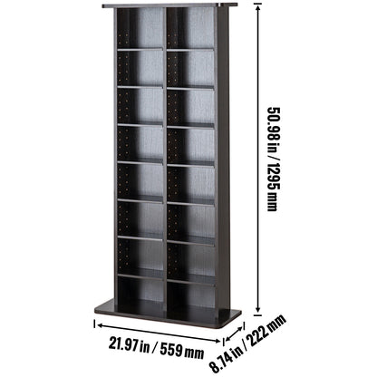 Dvd Kast – Cd Kast – Mediakast – Opbergkast – Boekenkast – 8 Verstelbare Planken – Ruimte voor 464 cd’s – Donker Koffiekleur – Stevig Houtvezelplaat