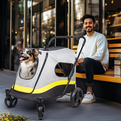Dierenwagen – Huisdierwagen – Hondenwagen – Pet Carrier – Dierenbuggy – Voor Middelgrote en Grote Huisdieren Tot 50 kg – Stevig Ijzeren Frame – Inclusief Regenhoes