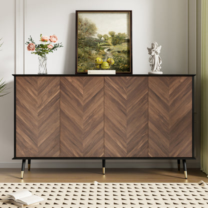 Dressoir – Sideboard – Opbergkast – Ladekast – Wandkast – Modern Design – Verstelbare Planken – Zwart & Donkerbruin – 4-Deurs – Ruimtebesparend – Eenvoudige Montage