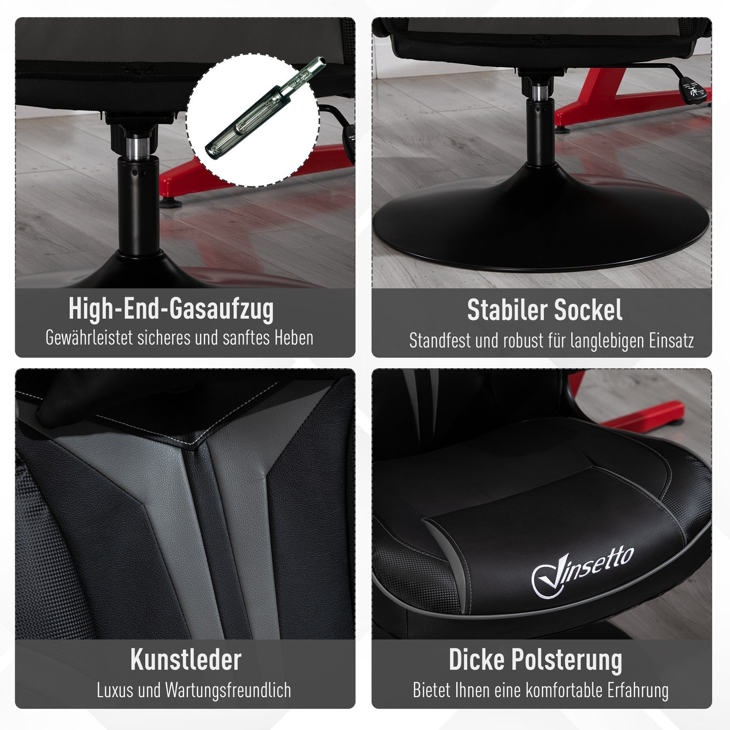 Gamingstoel – Gamestoel – Gaming Chair – Game Stoel – Bureaustoel – Ergonomisch Design – Verstelbare Hoogte 67x70x106-112 cm – Staal & Kunstleer Zwart/Grijs