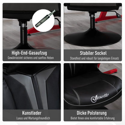 Gamingstoel – Ergonomische Bureaustoel – Gamestoel – Draaistoel – Comfortstoel – Zwart-Grijs – Verstelbare Hoogte – Kantelfunctie met Vergrendeling