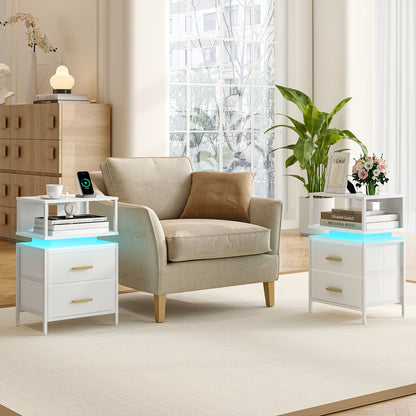 Clothing & Closet Storage, Side Table, Side Table WIth 2 Fabric Drawers And Shelves, Bedside Table For Bedroom, Living Room, Modern, 30.1 X 40.2 X 62.1 Cm, White, Mounted Closet Systems - QUORE