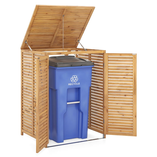 Houten Afvalbakombouw – Afvalbak Bescherming – Afvalbak Behuizing – Afvalbak Ombouw – Afvalbakkast – Weerbestendig Vurenhout – Gaspedaal Deksel & Afsluitbare Deur – Voor 120L Afvalbak