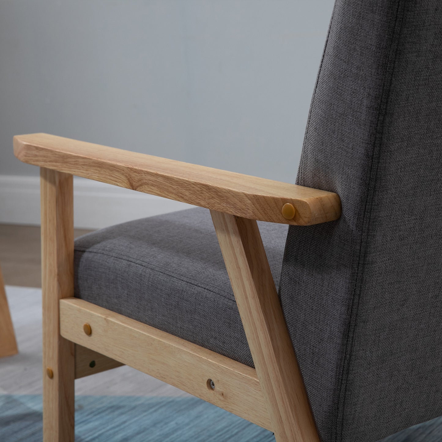 Stoel – Accentstoel – Fauteuil – Zithoekstoel – Lounge Stoel – Scandinavisch Design – Massief Houten Frame – Linnenlook Grijs – 64x70x72 cm