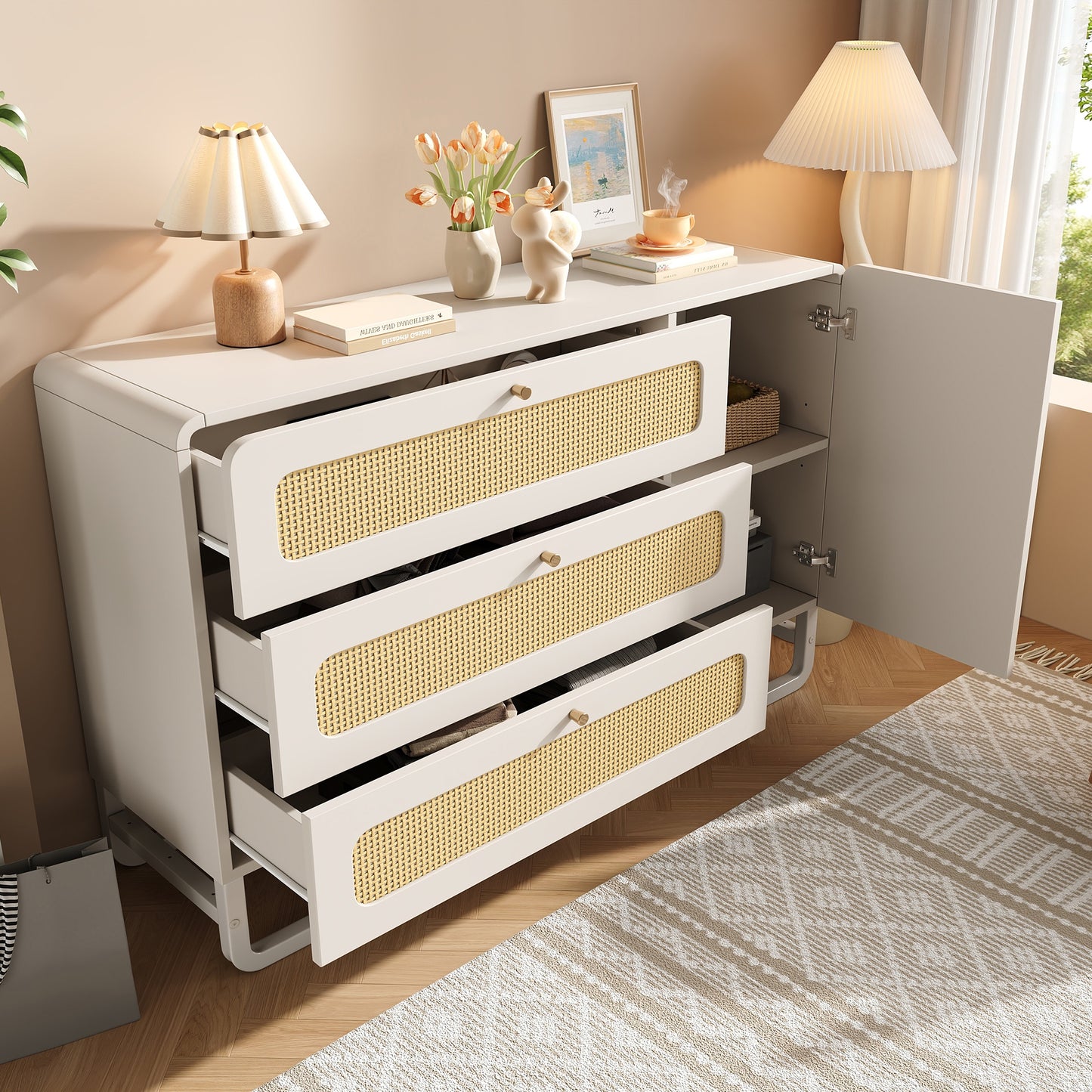 Salontafel – Koffietafel – Woonkamertafel – Tafeltje – Sofa Tafel – Zwart Bamboe – Dubbel Glazen Blad – 2 Ruime Laden – Modern Rechthoekig Design