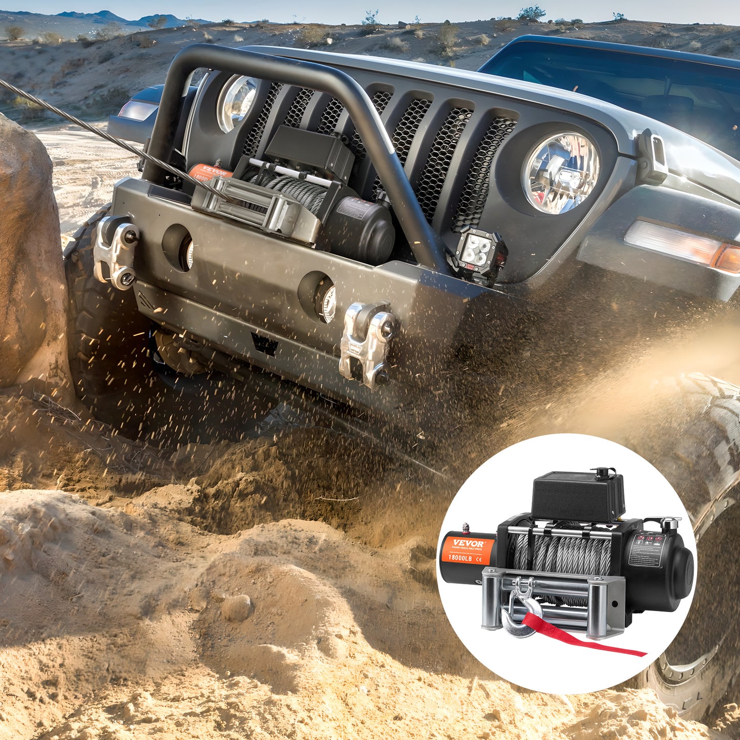 Elektrische Lier – Elektrische Takel – Winch – Kabellier – Bumperlier – 8165 kg Trekkracht – IP65 Waterdicht Met Draadloze Afstandsbediening