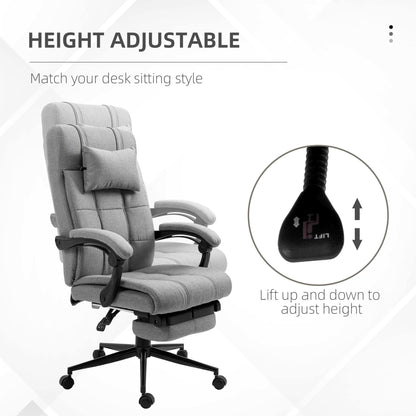 Bureaustoel – Kantoorstoel – Office Chair – Gamestoel – Bureau Stoel – Verstelbare zithoogte 47-55 cm – Pneumatisch kantelbare rugleuning 90-155° – Met hoofdsteun en armleuningen – Ademend linnen met stevig houten frame