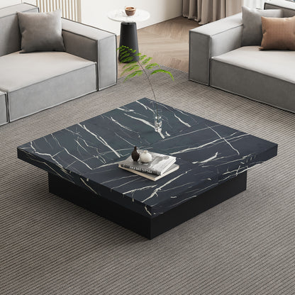 Salontafel – Koffietafel – Bijzettafel – Woonkamertafel – Tafel – Zwart – Marmerlook – Vier Lades – Schuifbaar Tafelblad – Max Belastbaar 30 kg