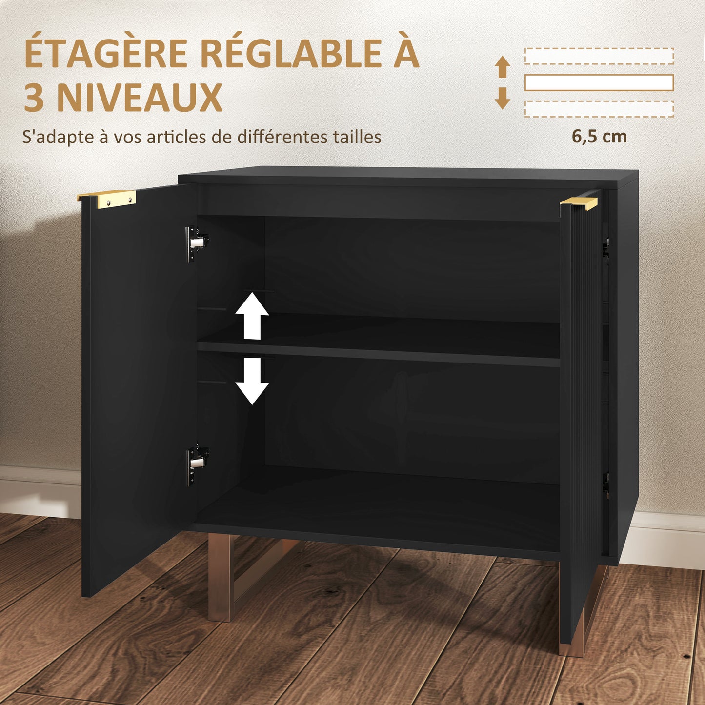 Dressoir – Sideboard – Opbergkast – Buffetkast – Woonkamerkast – Verstelbare Plank – MDF Metalen Poten – 76,5x39x77 cm – Zwart Mat