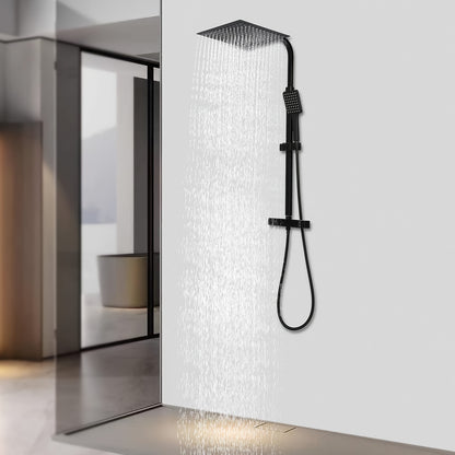 Doucheset – Regendouche Set – Douche Systeem – Douchekraan – Zwart Thermostaat – RVS Materiaal – Verstelbare Hoogte 80-122 cm – Veiligheidsvergrendeling 38°C