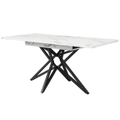 Uitklapbare Eettafel – Uitschuifbare Keukentafel – Verlengbare Tafel – Moderne Eetkamertafel – Ruimtebesparend – Wit Marmerlook Blad – 120-160 cm – Eenvoudige Montage