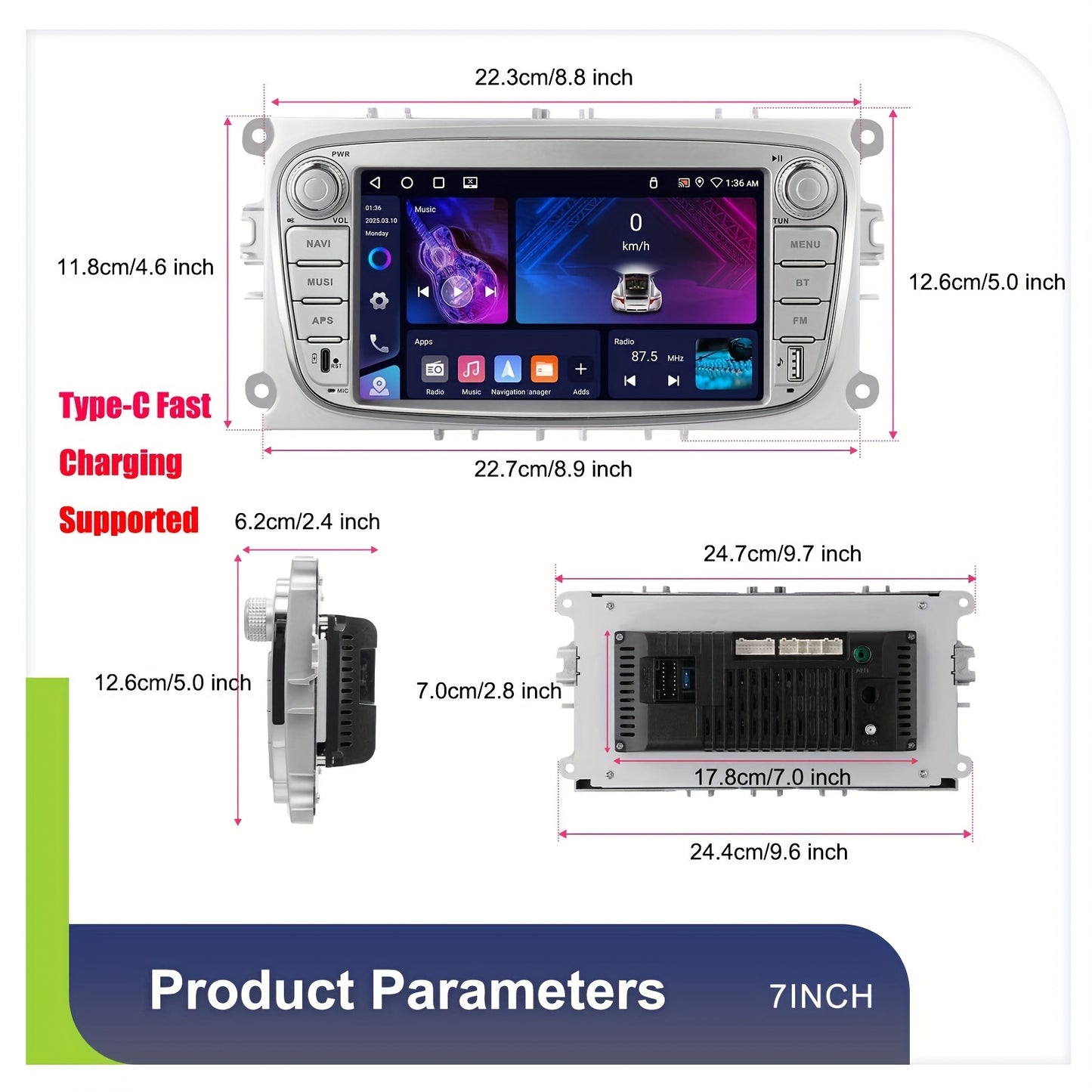 7-inch Android Multimediasysteem – Auto Stereo – Navigatiesysteem – Touchscreen Radio – Multimedia Speler – 6 GB RAM 128 GB Opslag – Wireless CarPlay & GPS Met Achteruitrijcamera