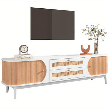 Tv-meubel – TV Kast – Televisiedressoir – Media Meubel – TV Meubel Wit – Landelijke Stijl – Rattan Detail – Veel Opbergruimte