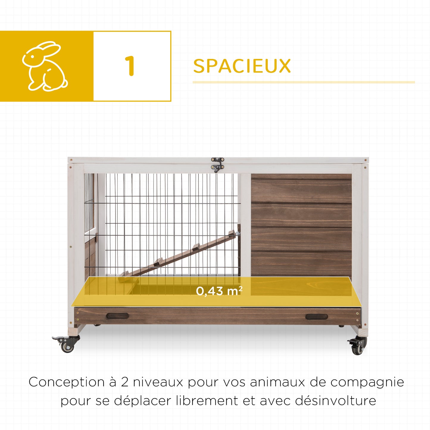 Konijnenhok – Kooien Voor Konijnen – Rabbit Hutch – Dierenverblijf – Knaagdierkooi – 2 Verdiepingen Met Wieltjes – Lockable Dak Met Schuiflade Chestnut