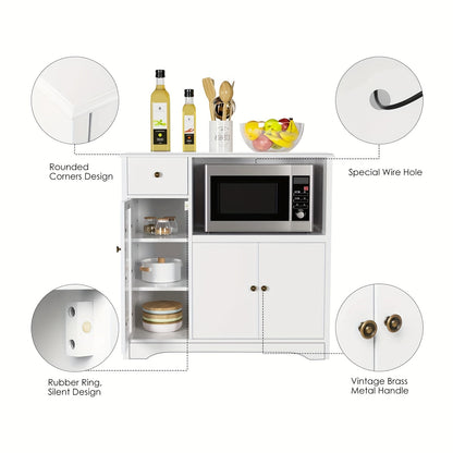 Kealive Kitchen Storage Cabinet Sideboard Featuring a Microwave Stand, Adjustable Shelves, And Doors Suitable for The Kitchen, Dining Room, Or Living Room, in White, Measuring 90 X 40 X 82 Cm.