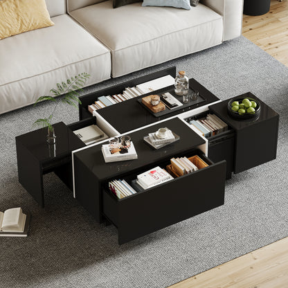 Salontafel – Koffietafel – Bijzettafel – Woonkamertafel – Zwarte Vierkante Salontafel – Met 4 Schuifladen – Metaal – 100x60x40 cm – Modern Minimalistisch Design