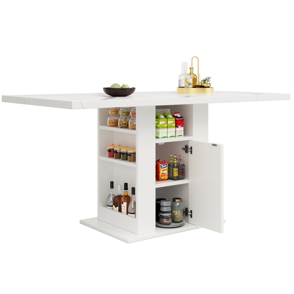 Eettafel – Dinertafel – Keukentafel – Woonkamertafel – Tafel – Modern – 3 Lade-Opbergniveaus – Marmerlook Tafelblad – Wit – 140x75x75 cm – Ruimtebesparend – Volledig Gemonteerd