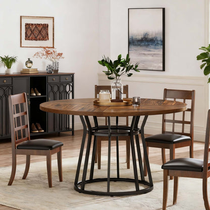 Ronde Eettafel – Ronde Tafel – Eetkamertafel – Keukentafel – Tafel Voor 4 Personen – 119,89 cm Diameter – Bruin Onderstel Metaal