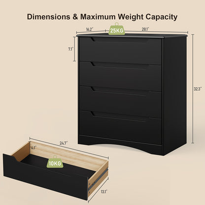 Witte 4-Ladenkast – Opbergkast – Ladekast – Dressoir – Bergkast – Stabiele Houten Constructie – Ruime 3,2+ Cu Ft Opbergruimte