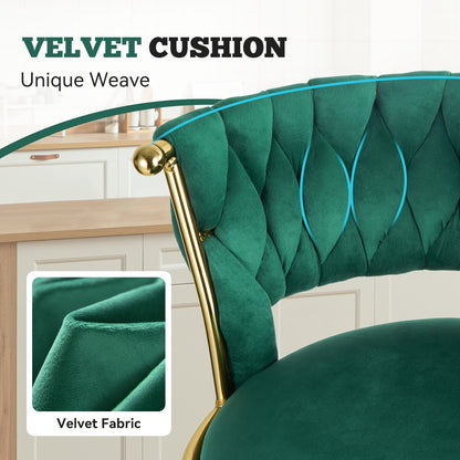 Barkrukken – Barstoelen – Keukenkrukken – Draaistoelen – Krukken Met Rugleuning – Verstelbare Zithoogte – Fluweelzachte Smaragdgroene Bekleding & Gouden Metalen Frame