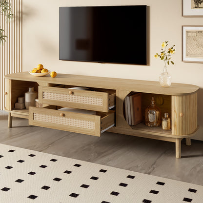Retro TV-kast – Media Meubel – Tv Meubel – Opbergkast – Dressoir – Bamboe en Riet – Volledig Gemonteerd – Compact & Duurzaam