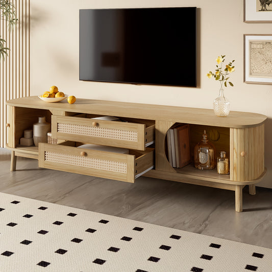 Retro TV-kast – Media Meubel – Tv Meubel – Opbergkast – Dressoir – Bamboe en Riet – Volledig Gemonteerd – Compact & Duurzaam