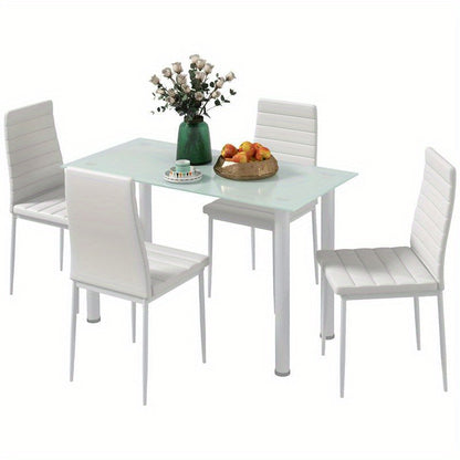 5-tlg. Essgruppe Sitzgruppe Esstisch with 4 Chairs, Modern Design, Glass Top, Modern Kitchen Furniture, Quick Assembly, Space-Saving, Country Style Dining Table