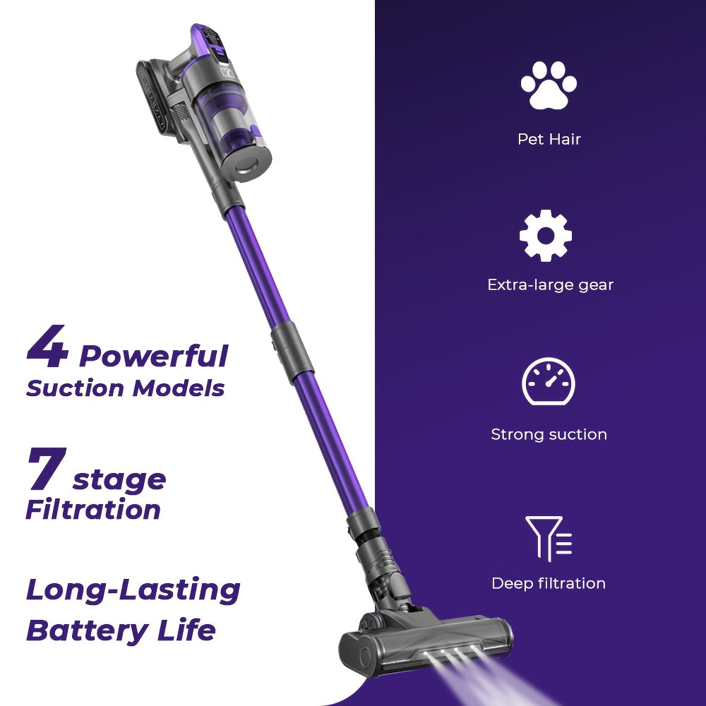 Draadloze Steelstofzuiger – Handstofzuiger – Steelzuiger – Snoerloze Stofzuiger – Accu Stofzuiger Paars – 600W Motor – OLED Batterijdisplay