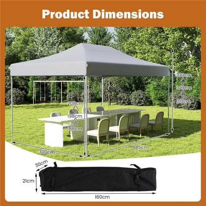 Partytent – Paviljoen – Easy-Up Tent – Vouwtent – Feesttent – Grijs – 3x4,5 Meter – Waterdicht Oxford Polyester – Verstelbare Hoogte Met Wieltjes