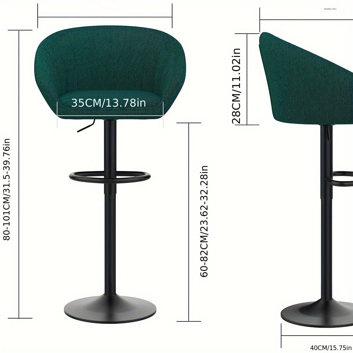 Bar Krukken Set – Barkrukken – Barstoelen – Keukenstoelen – Hoge Stoelen – Verstelbare Hoogte – Stoffen Zitting – Groen – Met Draaifunctie – Met Metalen Frame