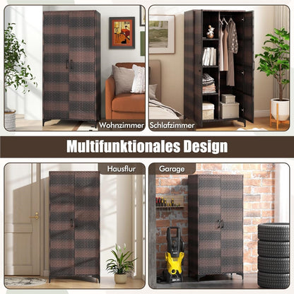 Tuinkast – Opbergkast – Tuinkist – Buitenkast – Bergkast – Rattan Tuinkast – Weerbestendig – Met Kledingroede 72x50x157 cm Bruin