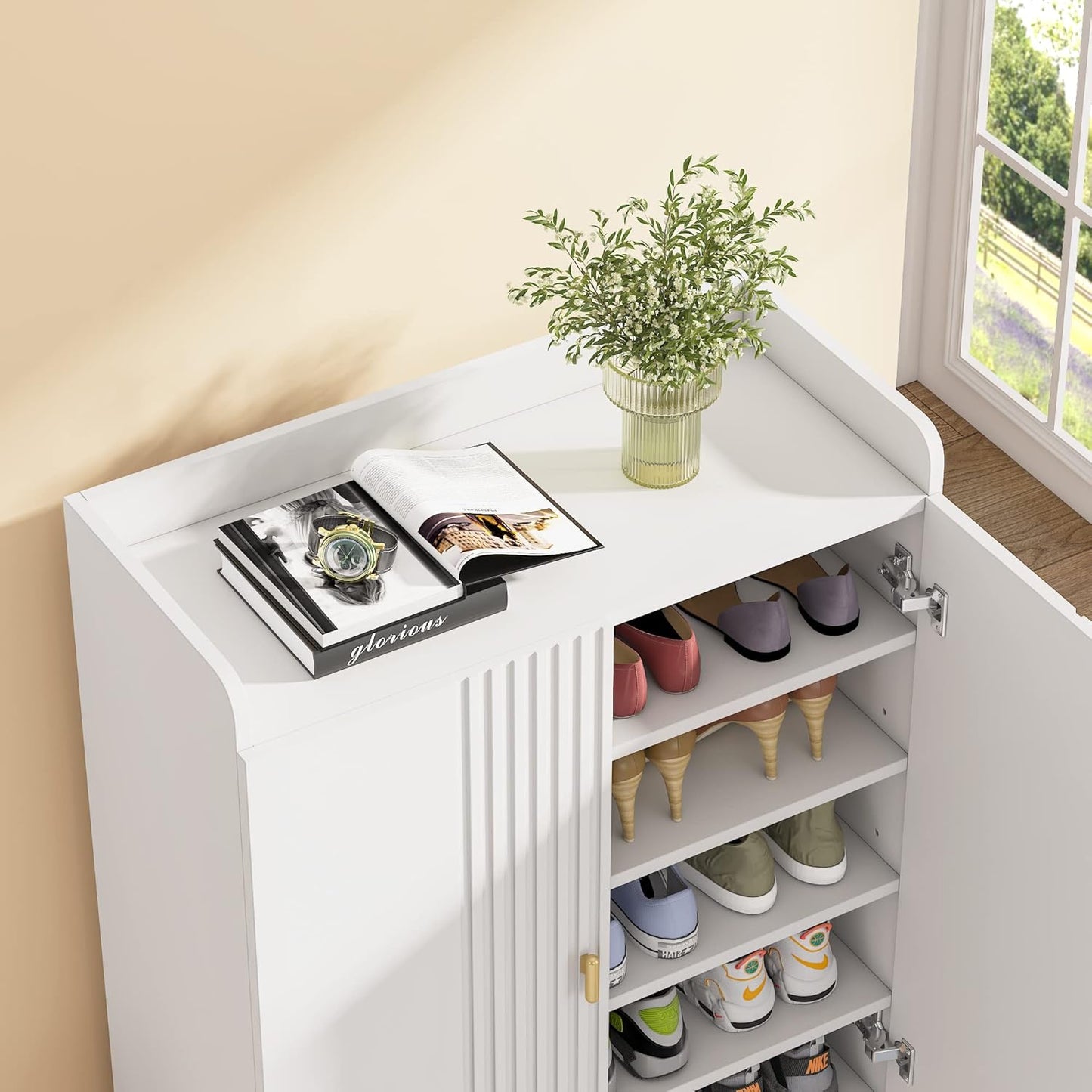 Moderne Schoenkast – Schoenrek – Schoenopberger – Schoenmeubel – Schoenbord – 6 Lagen – Verstelbare Planken – Vrijstaand – Wit