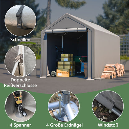 Garage Tent – Fietsenstalling – Opslagtent – Gereedschapsschuur – Tuinberging – 296x190x200 cm – Gegalvaniseerd Stalen Frame – Dubbele Ritssluiting