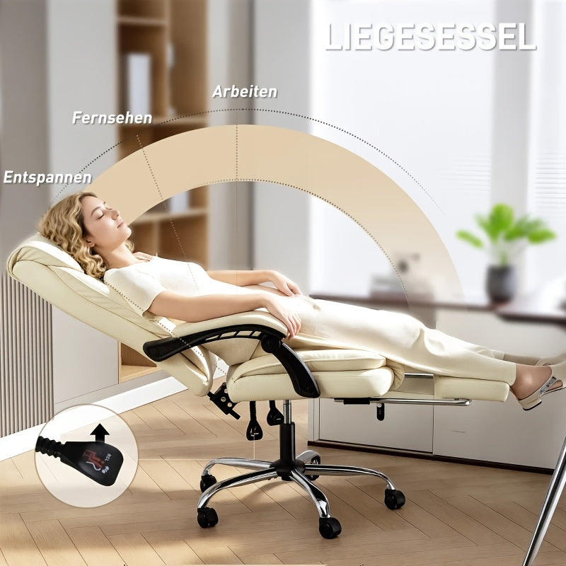 Ergonomic Office Chair with Wheels and Stability Plate | Featuring Armrests, Adjustable Headrest, Lumbar Support, Height Adjustment, Memory Foam, Rocking Function, Suitable for Office, Study Room, Bedroom, Color: Beige and Bl