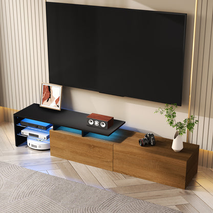 Tv Meubel – Tv Kast – Meubel Tv Met Rangement – Entertainment Center – Table For Tv – Witte Hoogglans Afwerking – Glasplanken & Praktische Opbergruimte