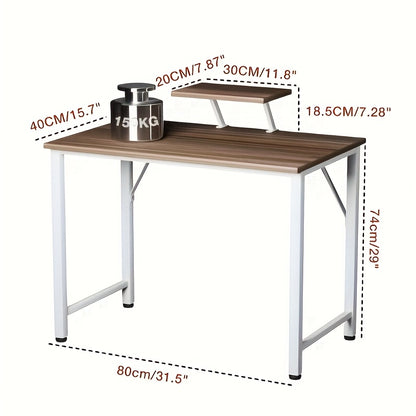 Compact bureau – Werktafel – Computertafel – Laptopbureau – Nordic desk – Met monitorstandaard – 40x80x75 cm – Stevig metalen frame