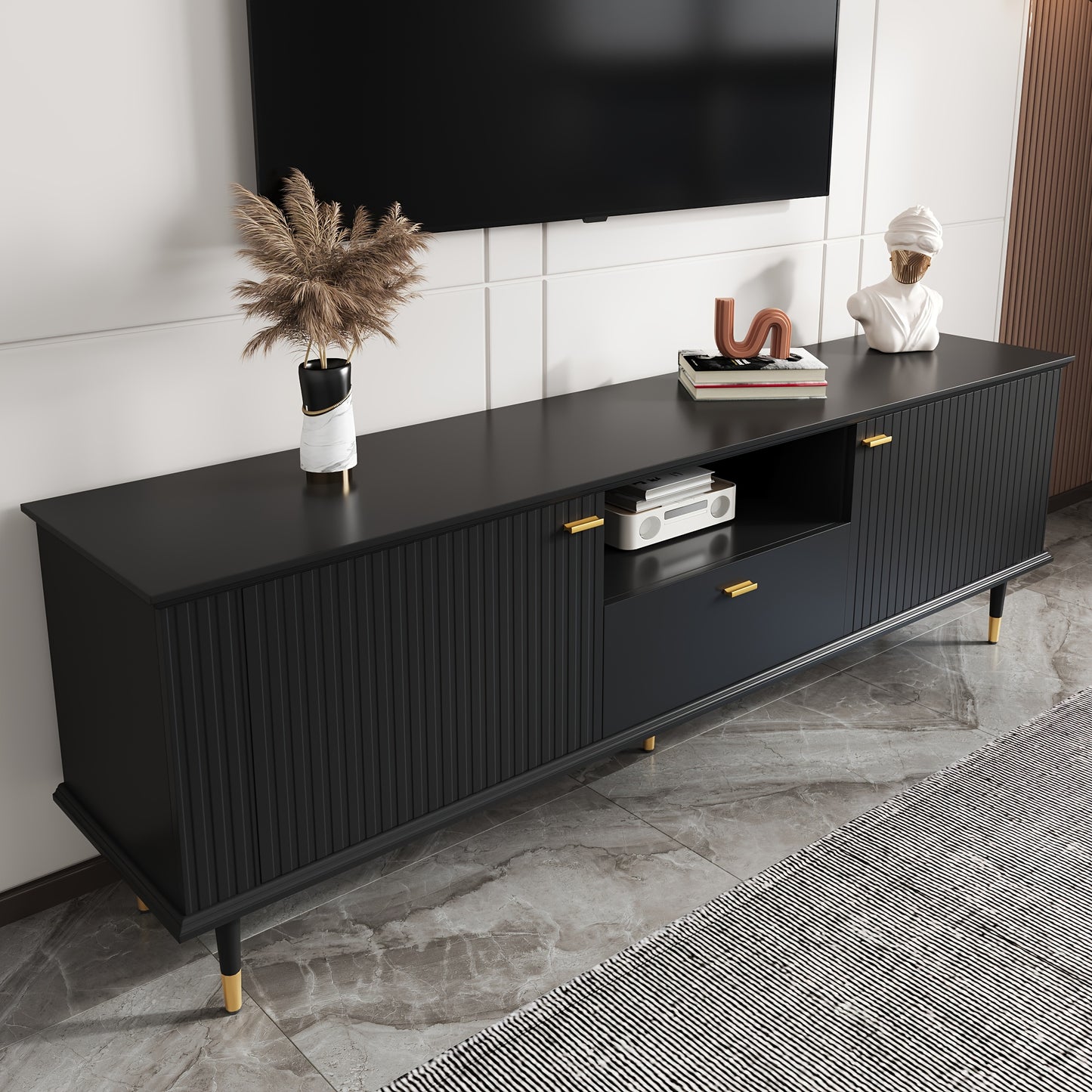 TV Meubel – TV Kast – TV Meubelkast – Entertainmentmeubel – TV Dressoir – Zwart – 170x36x54,5 cm – Soft-Close Lades – Hoogwaardige Materialen