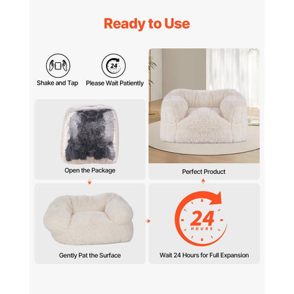 Zitzak – Poef – Fauteuil – Stoel – Zitzak Met Armleuningen – Memory Foam Vulling – Ergonomisch Ontwerp – Beige Polyester