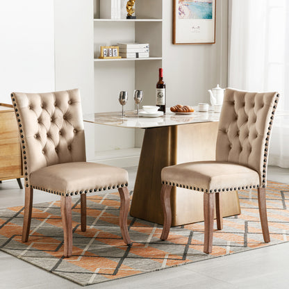 Eetkamerstoel – Stoel – Kuipstoel – Dining Chair – Draaistoel – Set Van 2 – Beige Bruin – Fluwelen Bekleding – Zwart Nagelrand – Gemakkelijk Schoon Te Maken