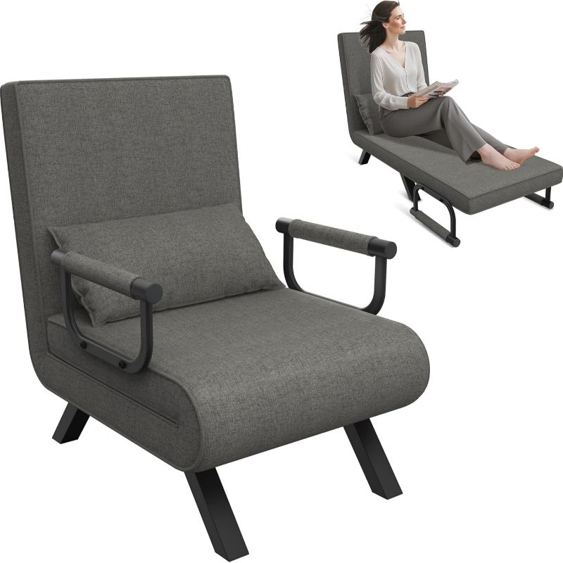 Slaapbank – Slaapstoel – Bedbank – Logeerbed – Relaxbank – 3-in-1 Multifunctioneel – Stof Linnen Bekleding – Compact Voor Kleine Ruimtes – Donkergrijs