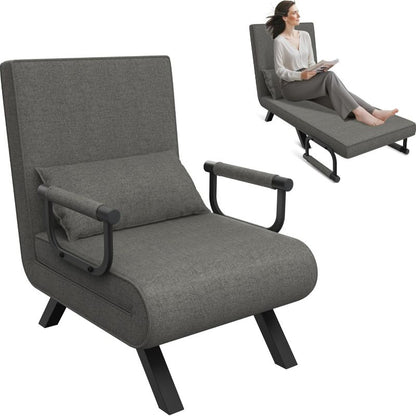 Slaapbank – Slaapstoel – Bedbank – Logeerbed – Relaxbank – 3-in-1 Multifunctioneel – Stof Linnen Bekleding – Compact Voor Kleine Ruimtes – Donkergrijs