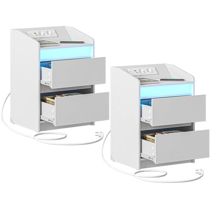 Nachtkastjes – Bedside Table – Bijzettafel – Opbergkastje – Nachtkastje Set – Wit – 2 Laden – Stopcontact en USB Poorten – Compact Design – Multifunctioneel