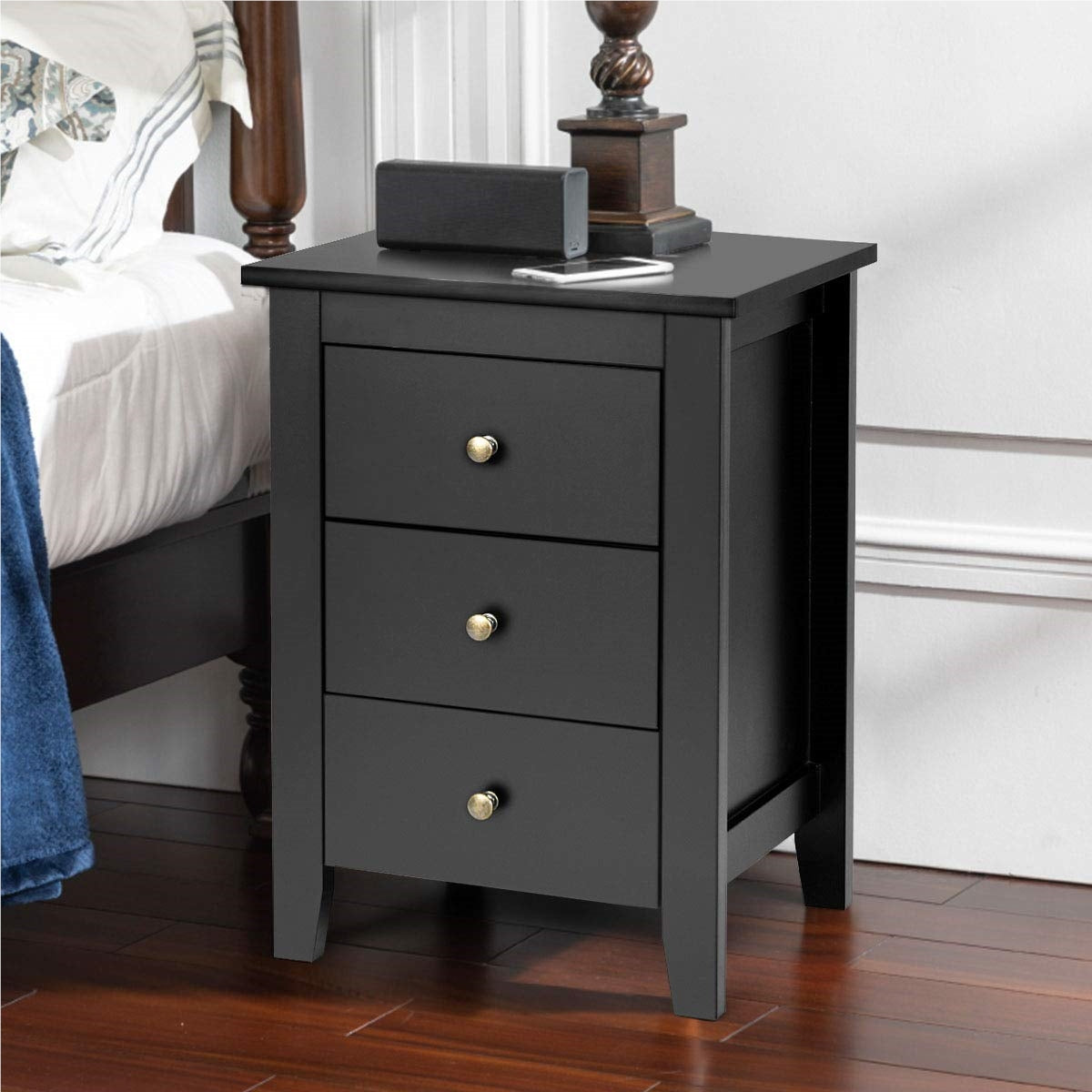 Nachtkastje – Bedside Table – Nachtkastjes – Opbergkastje – Bijzettafeltje – 2-Delige Set – 3 Lades – Mat Zwart – MDF & Multiplex – Compact 46x37x65 cm – Hoge Draagkracht 30 kg
