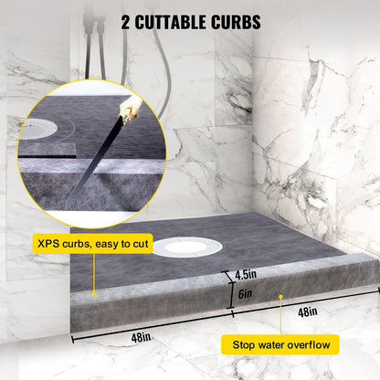 Douchesysteem – Douchebak – Doucheset – Douchevloer – Douchebasis – EPS Schuim 1219x1219 mm – Waterdicht Met 5° Afschot En Roestvrij Stalen Afvoerrooster