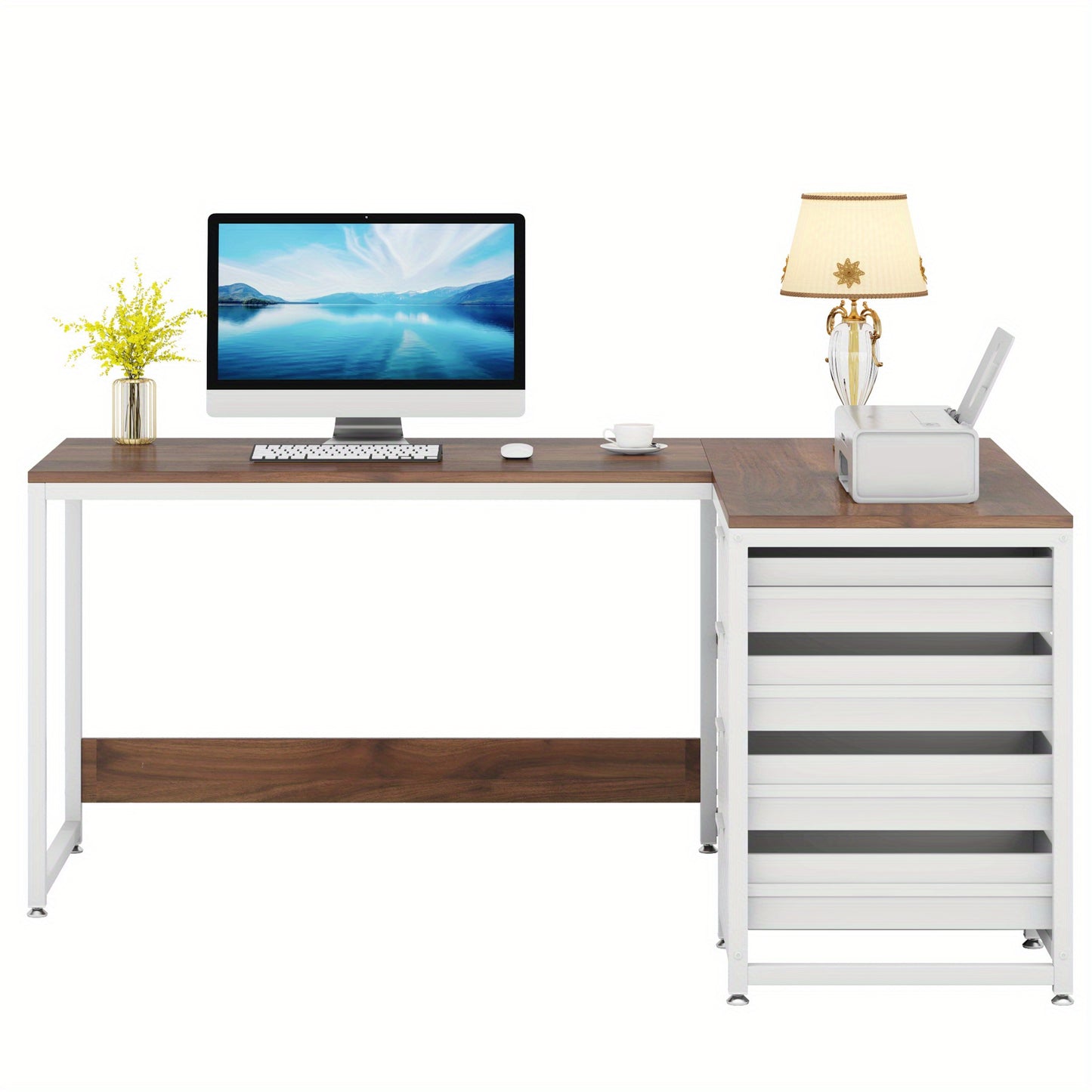 Computerbureau – Bureau – Werkplek – Computerdesk – Desk – L-vormig – Ruimtebesparend Ontwerp – Stevig Fiberboard
