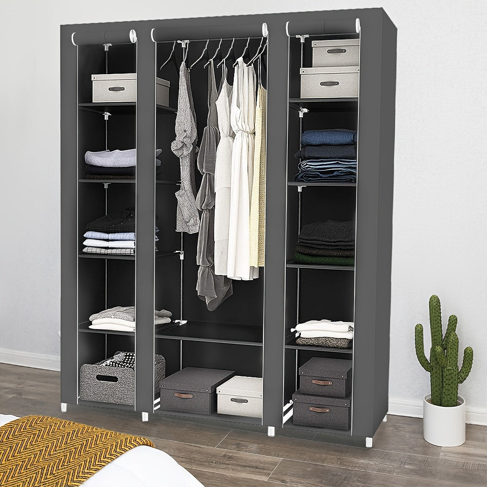 Closet Wardrobe, Clothes Storage Organizer For Hanging Clothes Non-Woven Fabric Cover, 172x134x43cm Closet Organizer For Bedroom Gray